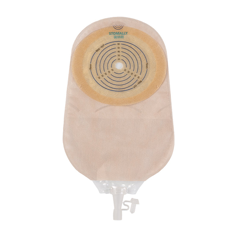 STOMALLY one-piece urostomy pouch, model 12876E, 600 mL with cut-to-fit barrier and drain valve