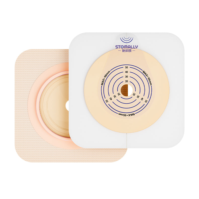 STOMALLY flat moldable ostomy skin barrier, model 38571V, 15–55 mm opening with 70 mm coupling