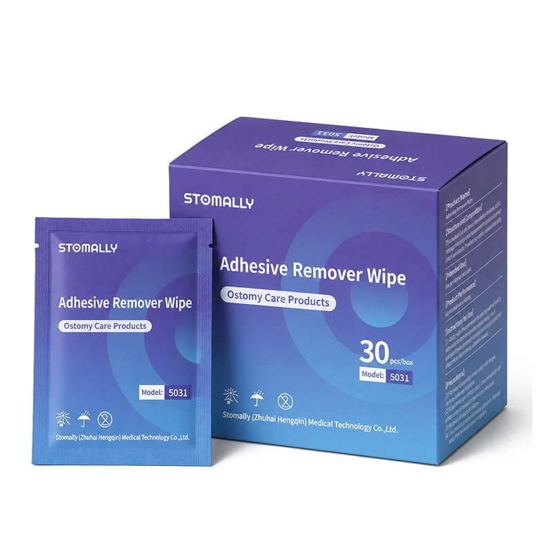 STOMALLY individually wrapped alcohol-free ostomy adhesive remover wipe, model 5031