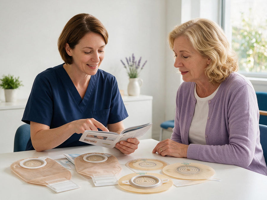 Ostomy pouch and notebook for introductory learning